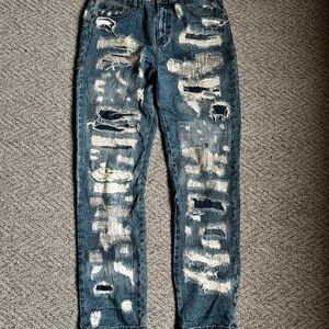 Undercover Distressed Dark Blue Slim Straight Jeans